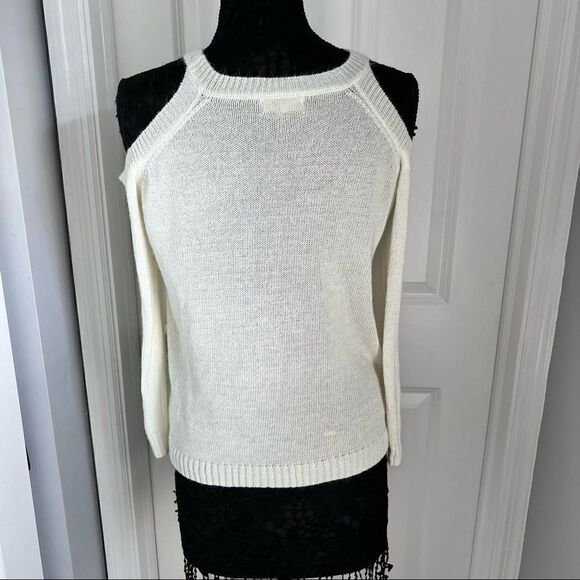Sz S Entro Ivory Cold Shoulder Knit Sweater - Picture 6 of 11